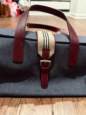 Burberry Navy Canvas Satchel with Burgundy Leather Trim